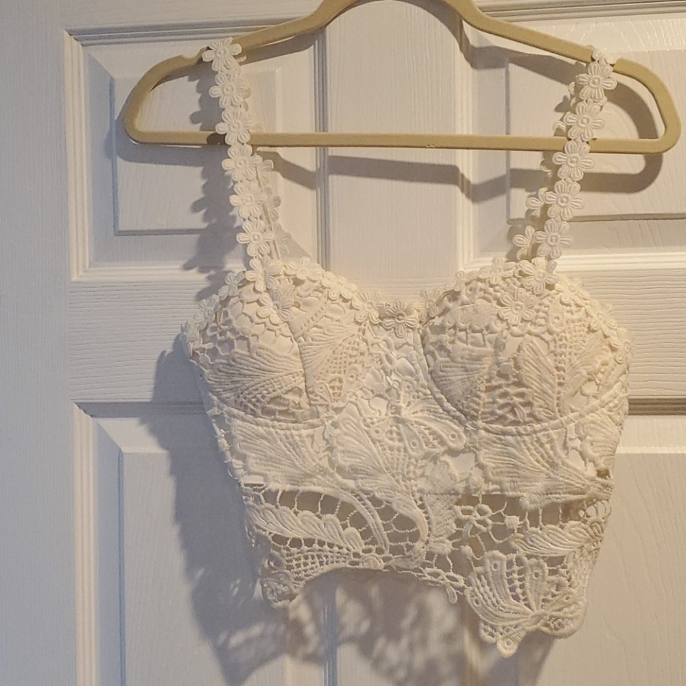 White lace crop top